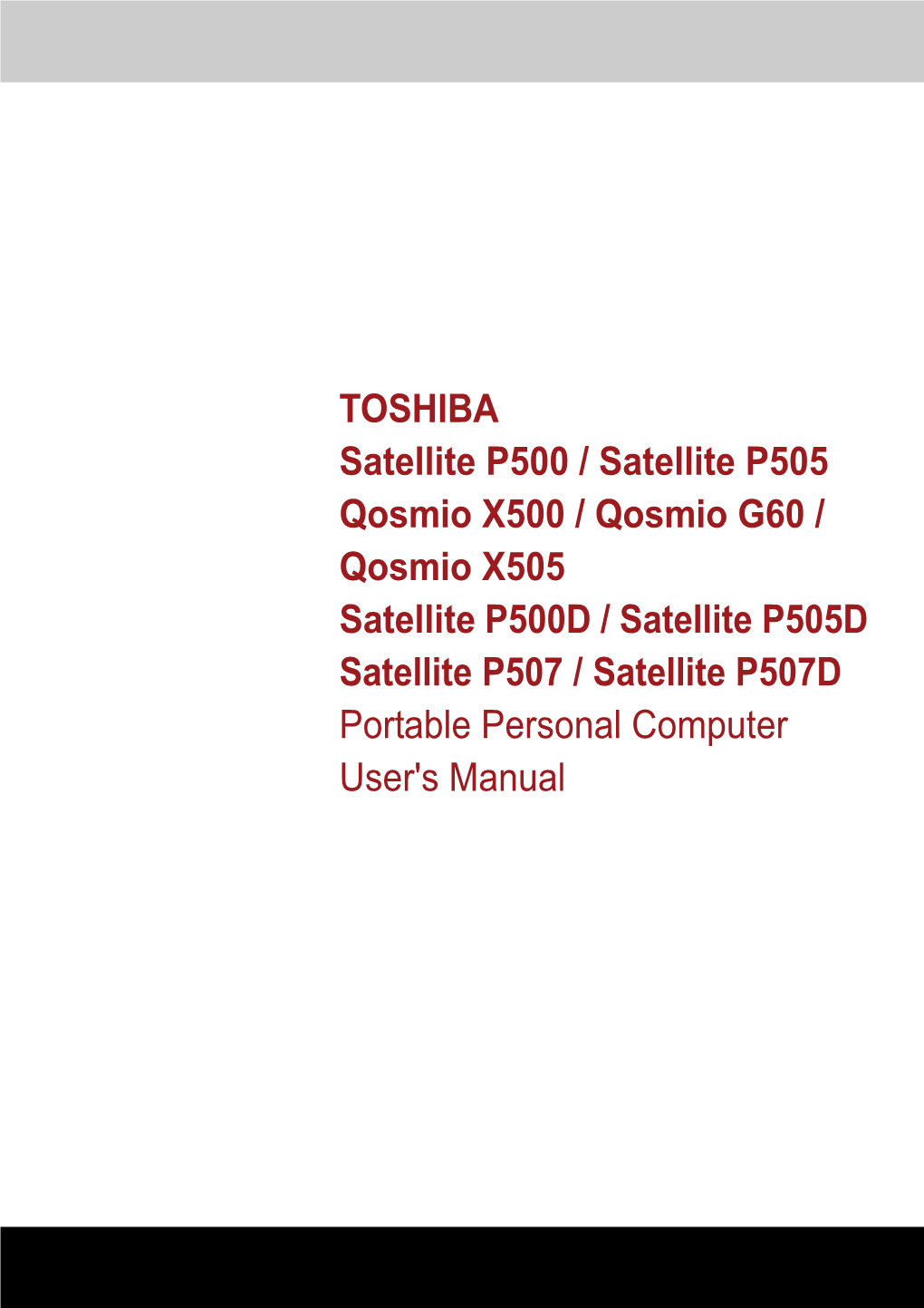 Toshiba QOSMIO X505-Q865 User Guide Manual Operating Instructions