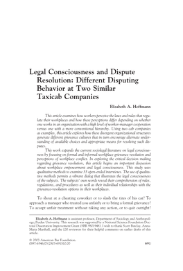 Legal Consciousness and Dispute Resolution: Different Disputing Behavior at Two Similar Taxicab Companies