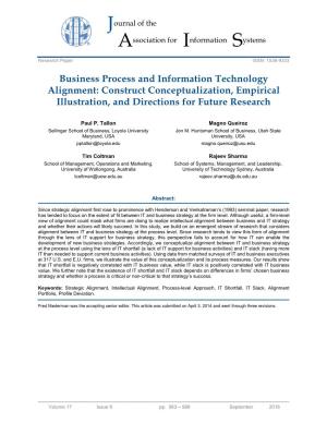 Business Process and Information Technology Alignment: Construct Conceptualization, Empirical Illustration, and Directions for Future Research