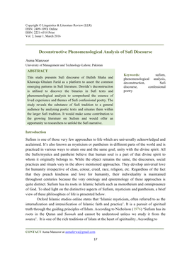 Deconstructive Phenomenological Analysis of Sufi Discourse