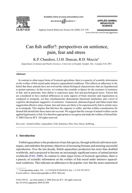 Can Fish Suffer?: Perspectives on Sentience, Pain, Fear and Stress