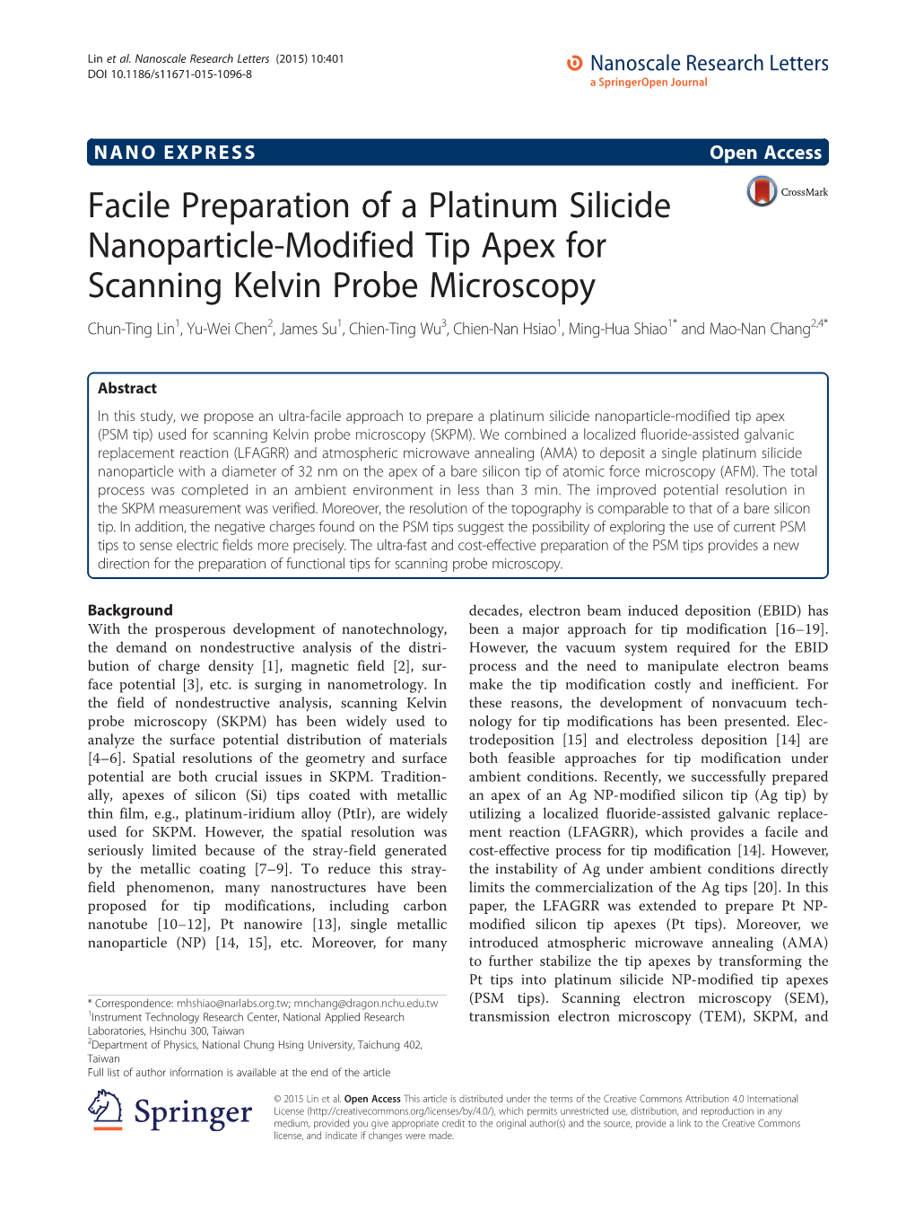 Facile Preparation of a Platinum Silicide Nanoparticle-Modified Tip