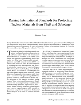 Raising International Standards for Protecting Nuclear Materials from Theft and Sabotage