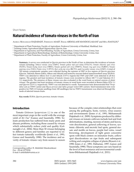 Natural Incidence of Tomato Viruses in the North of Iran