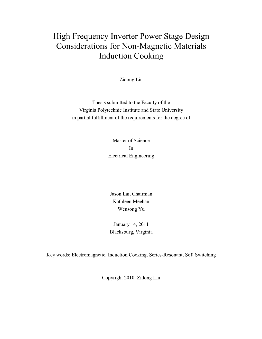 High Frequency Inverter Power Stage Design Considerations for Non-Magnetic Materials Induction Cooking