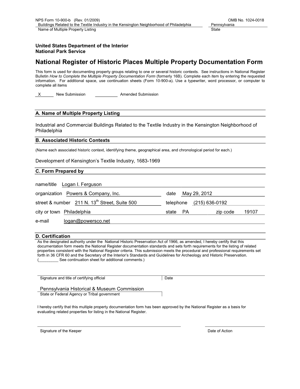 National Register of Historic Places Multiple Property Documentation Form