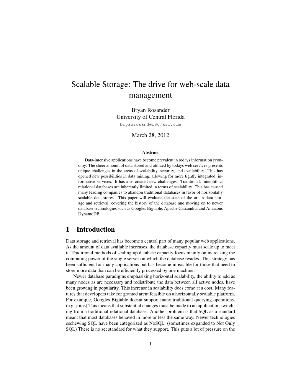 Scalable Storage: the Drive for Web-Scale Data Management