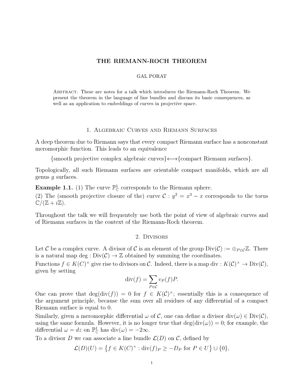 The Riemann-Roch Theorem