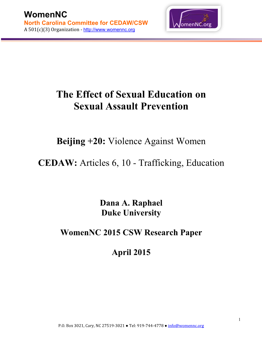 The Effect of Sexual Education on Sexual Assault Prevention