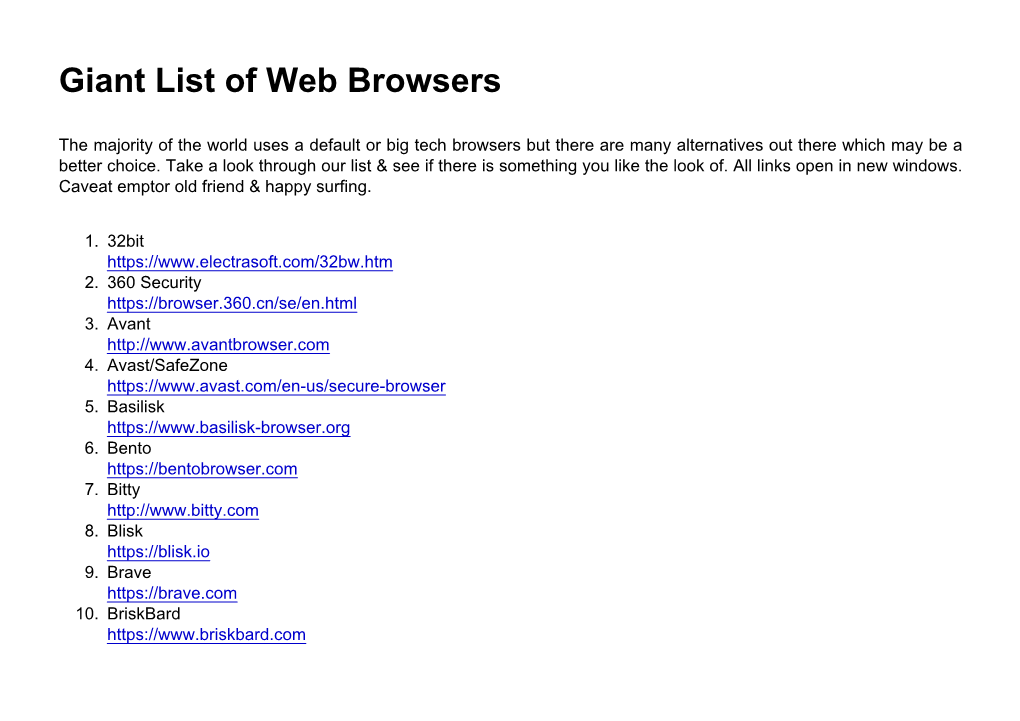 Giant List of Web Browsers