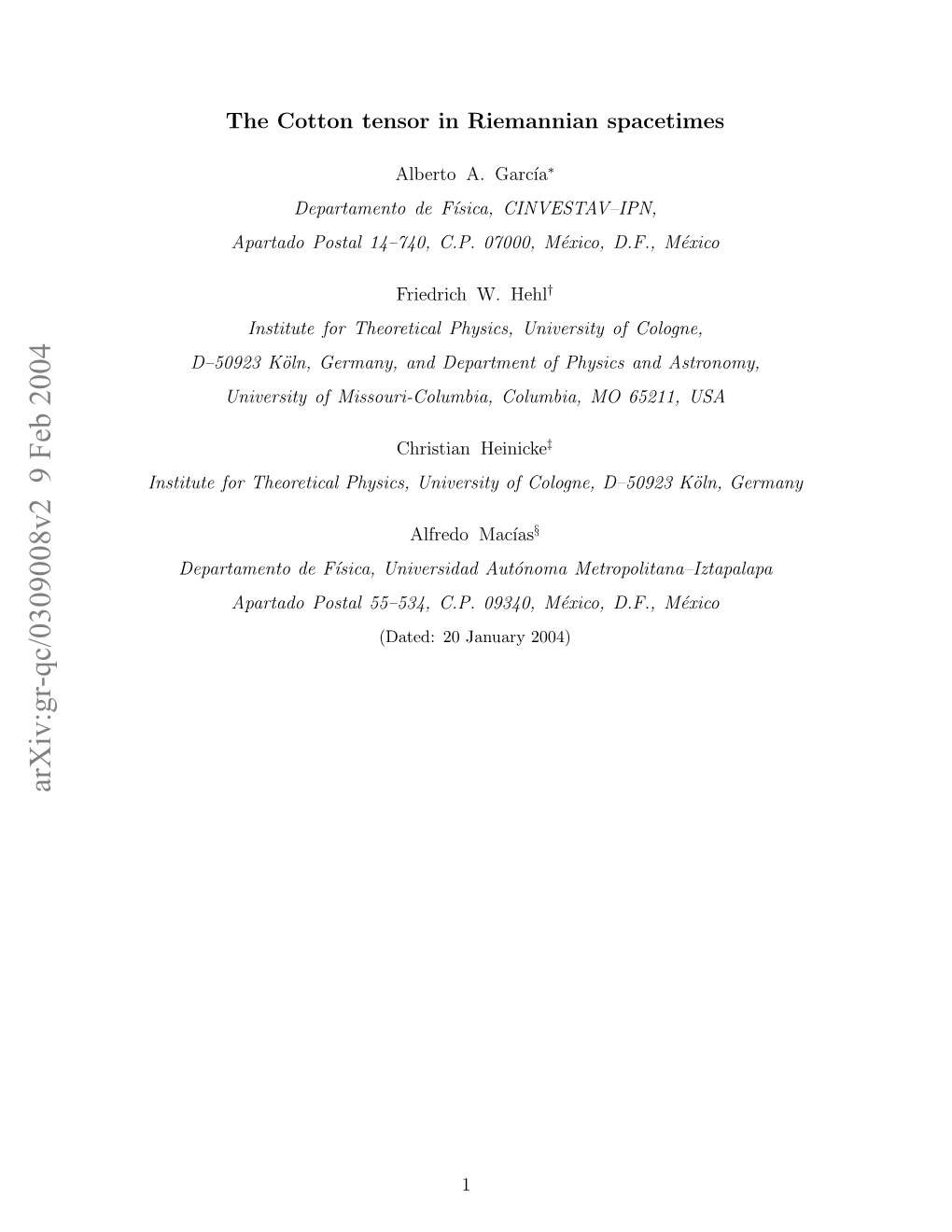 Arxiv:Gr-Qc/0309008V2 9 Feb 2004