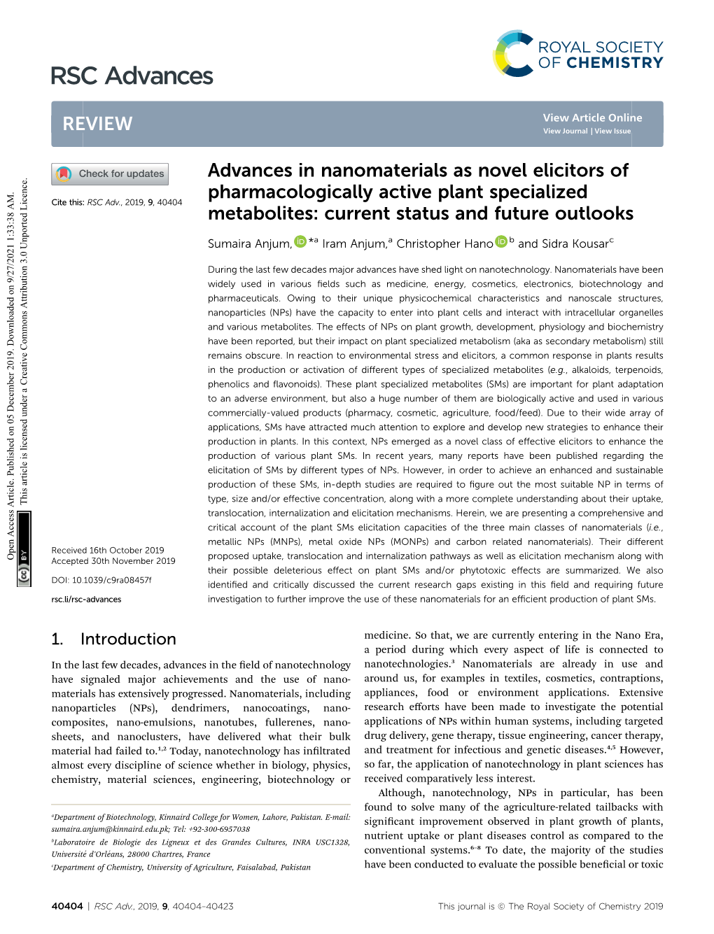 Advances in Nanomaterials As Novel Elicitors of Pharmacologically Active