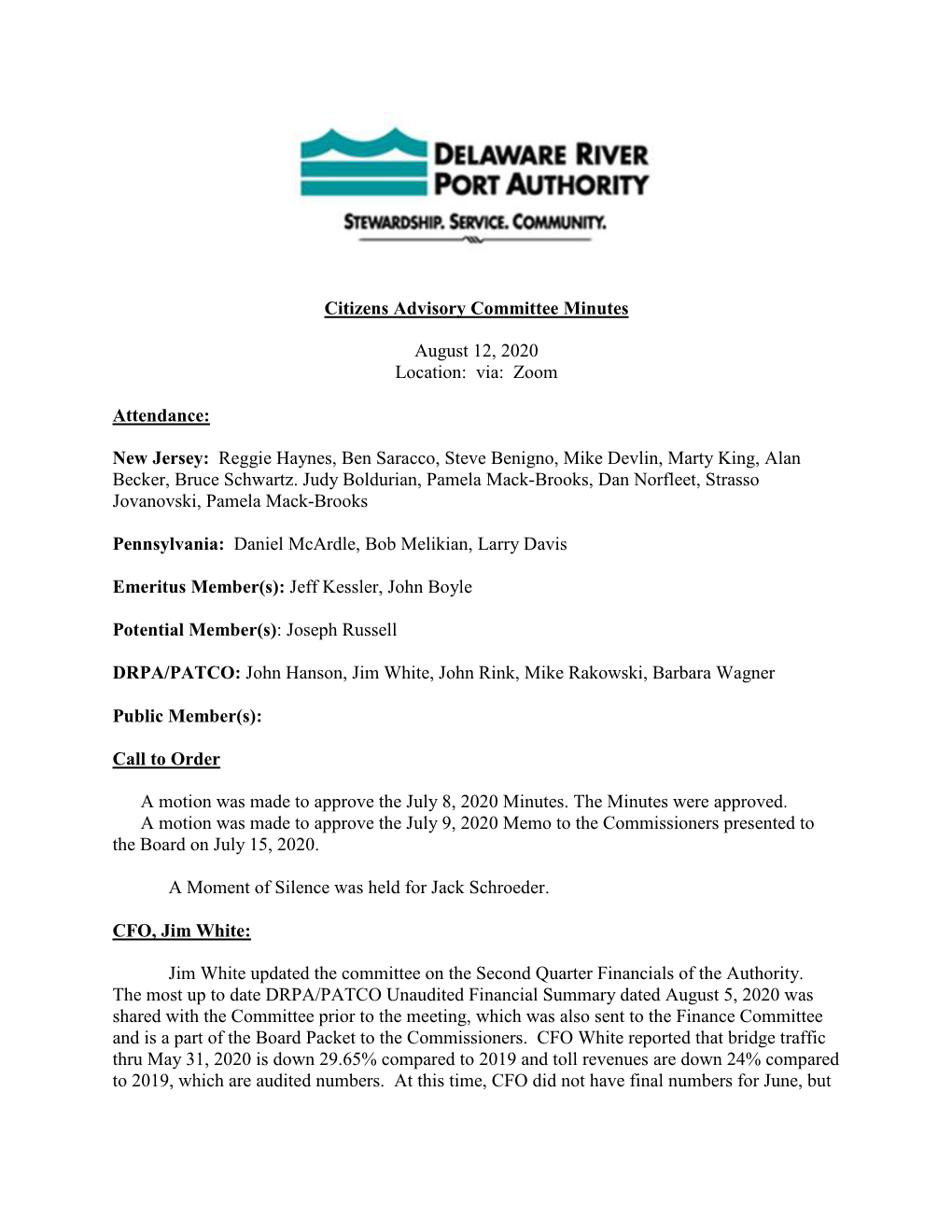 Citizens Advisory Committee Minutes August 12, 2020 Location: Via