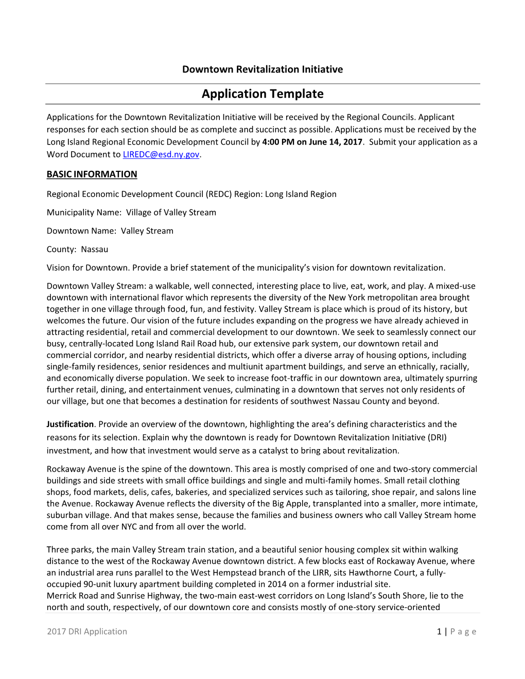 Downtown Revitalization Initiative Application Template