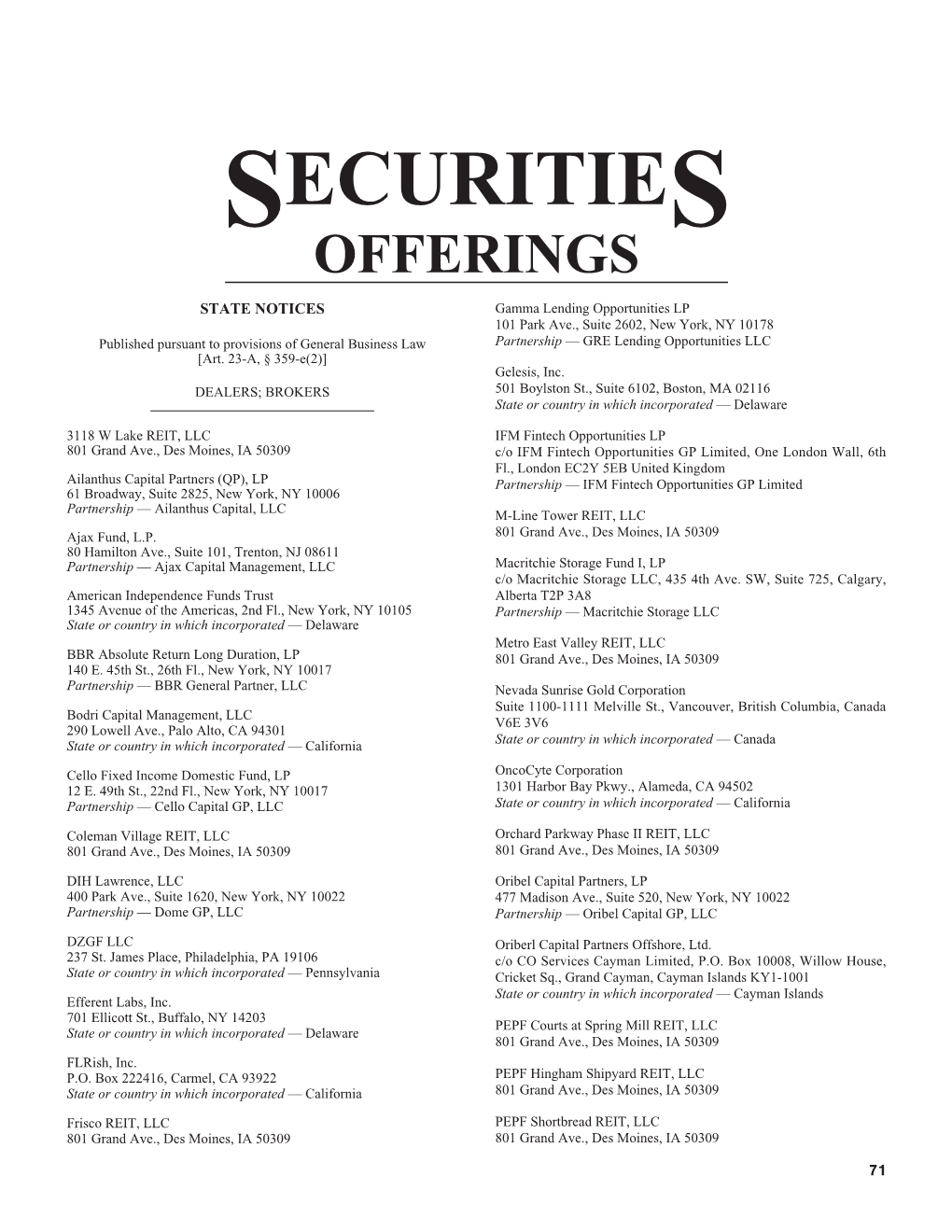 Securities Offerings