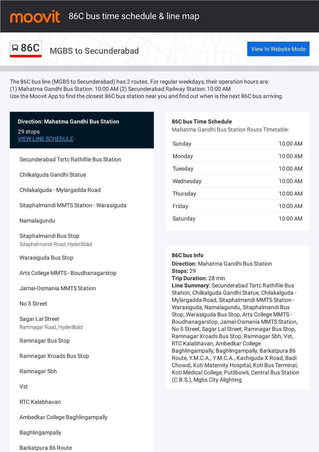 86C Bus Time Schedule & Line Route