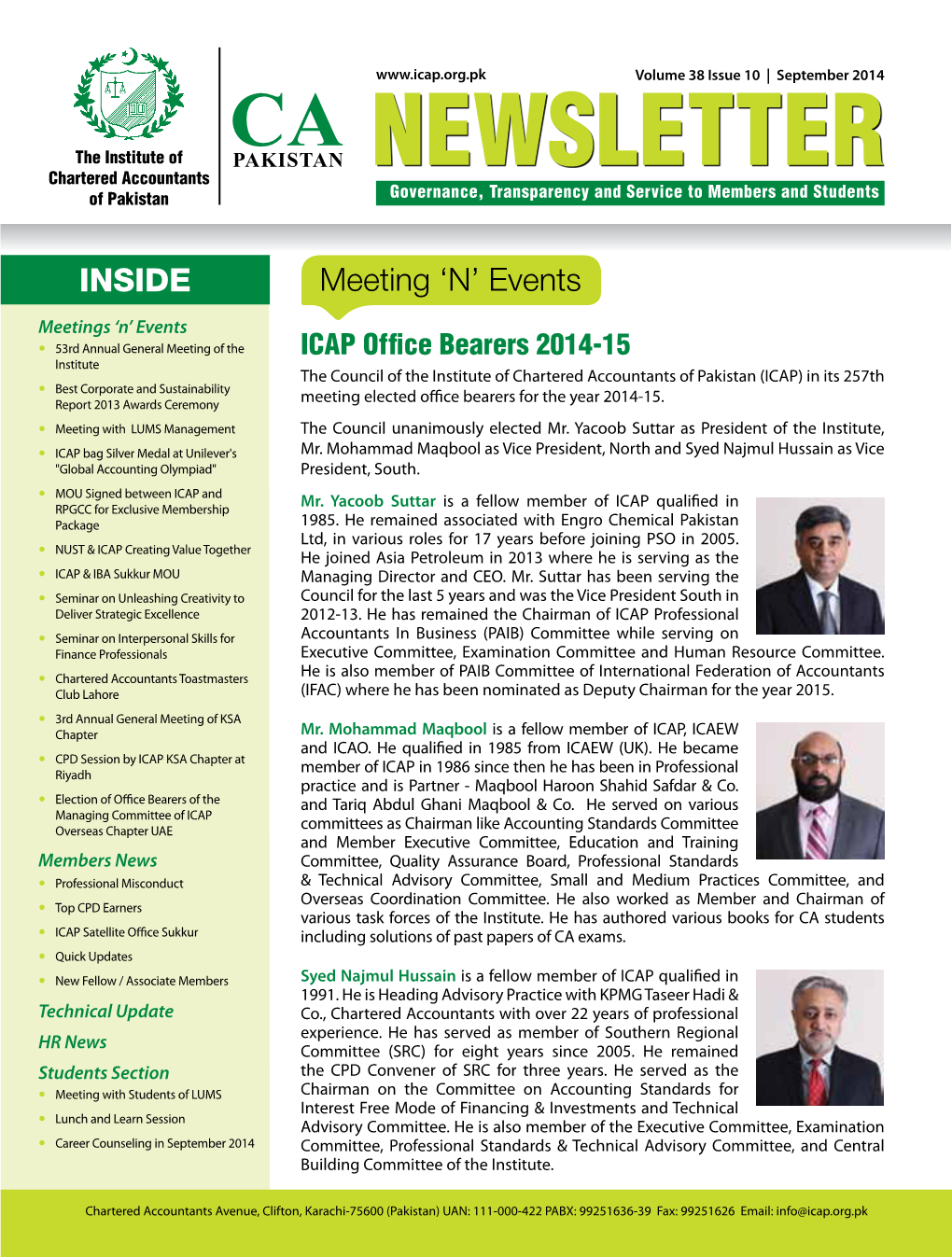 NEWSLETTER of Pakistan Governance, Transparency and Service to Members and Students