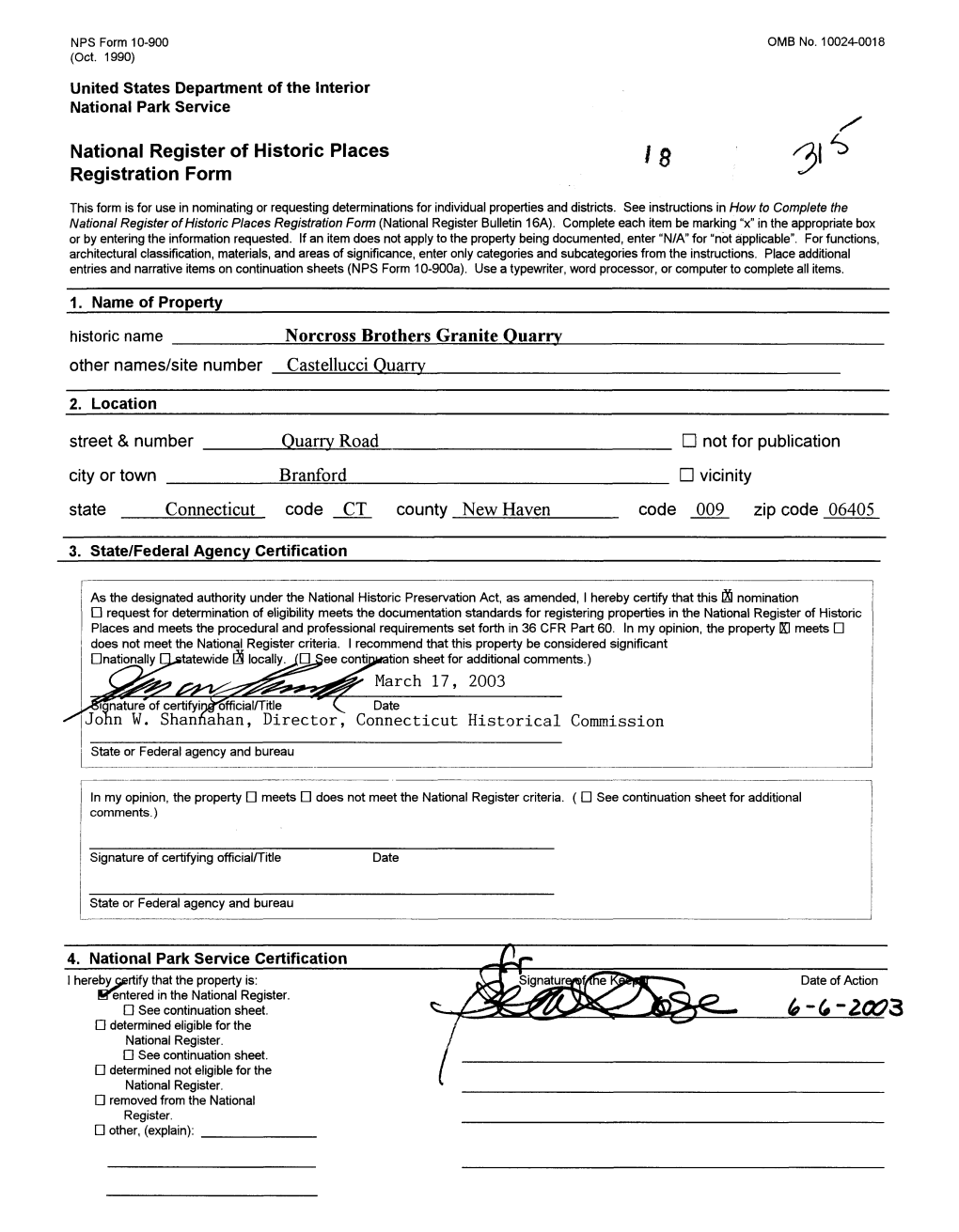 Norcross Brothers Granite Quarry Other Names/Site Number Castellucci Quarry