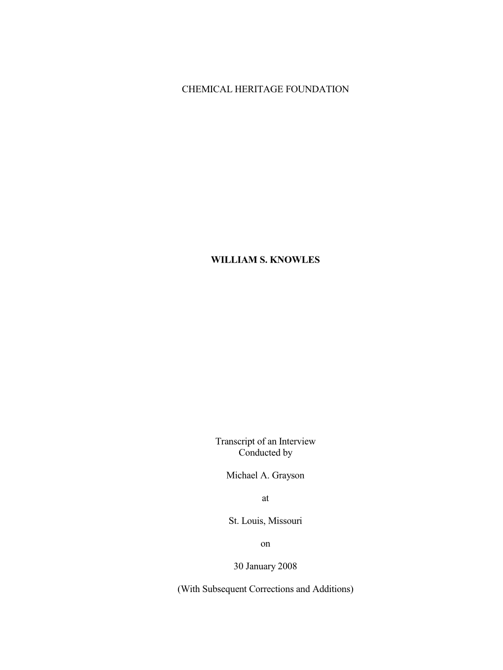 Chemical Heritage Foundation William S. Knowles