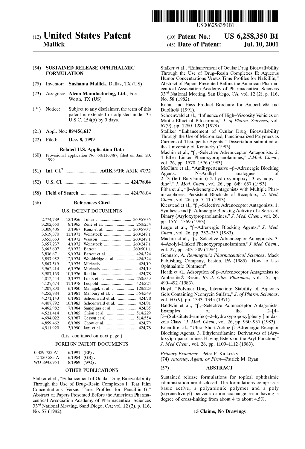 (12) United States Patent (10) Patent No.: US 6,258,350 B1 Mallick (45) Date of Patent: Jul