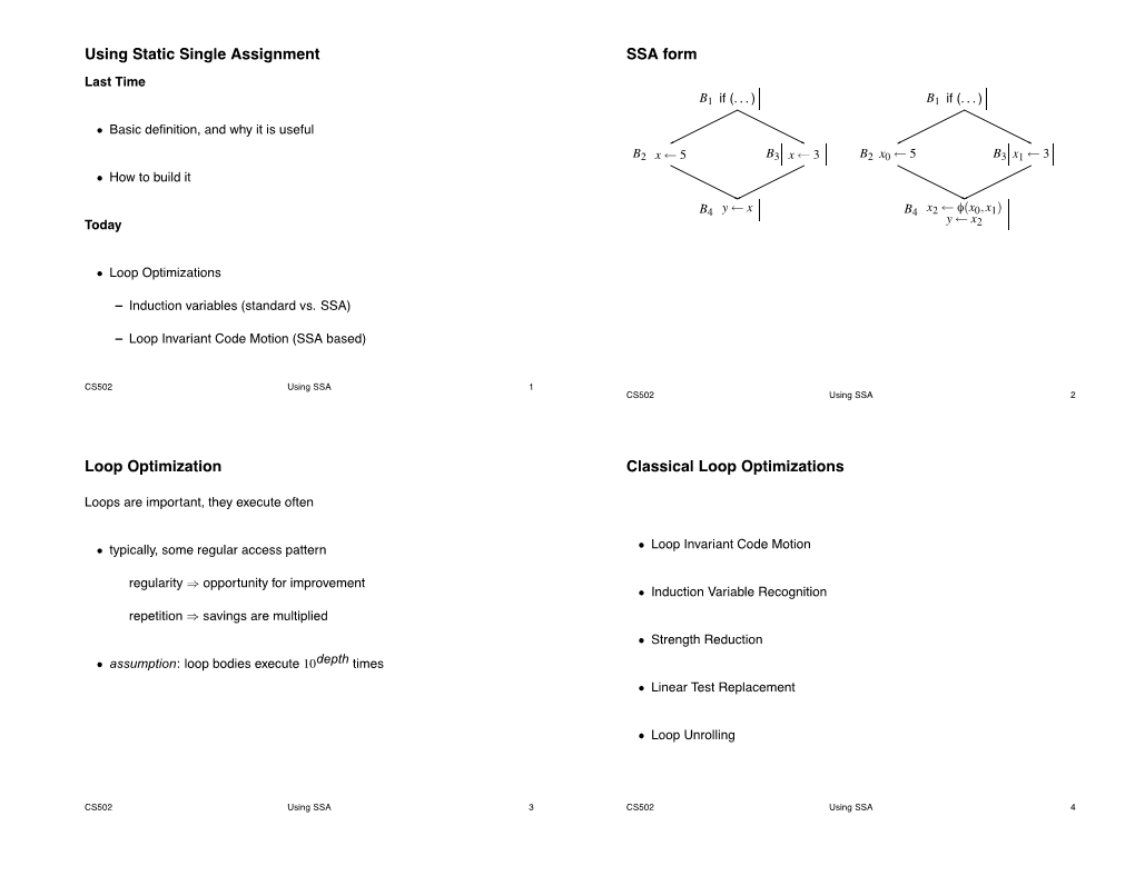 Using Static Single Assignment SSA Form