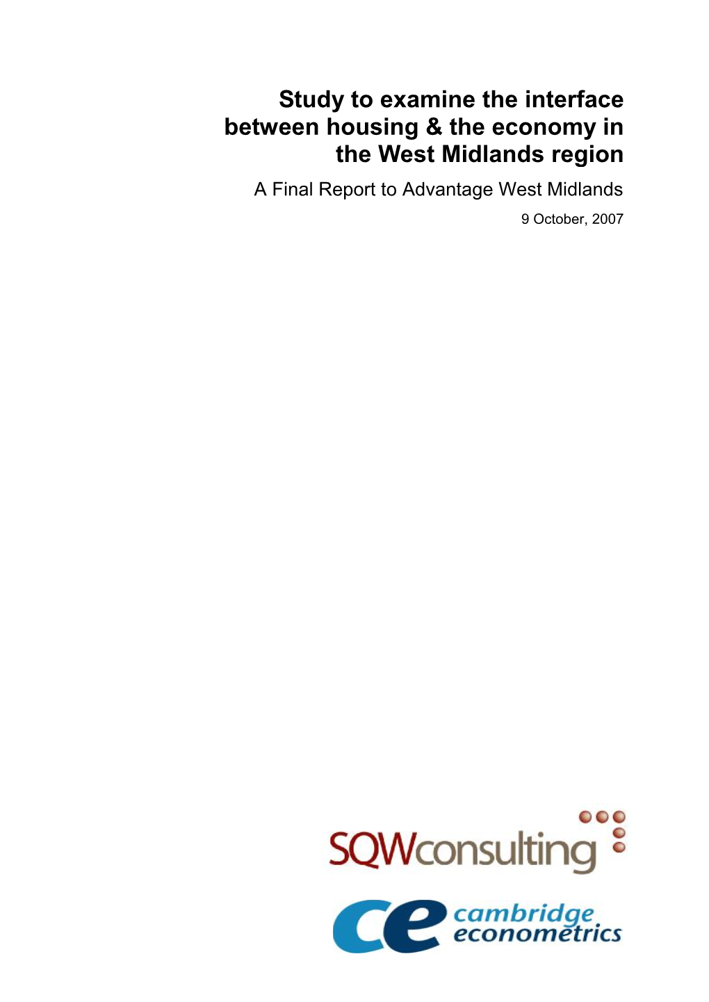 Study to Examine the Interface Between Housing & the Economy In