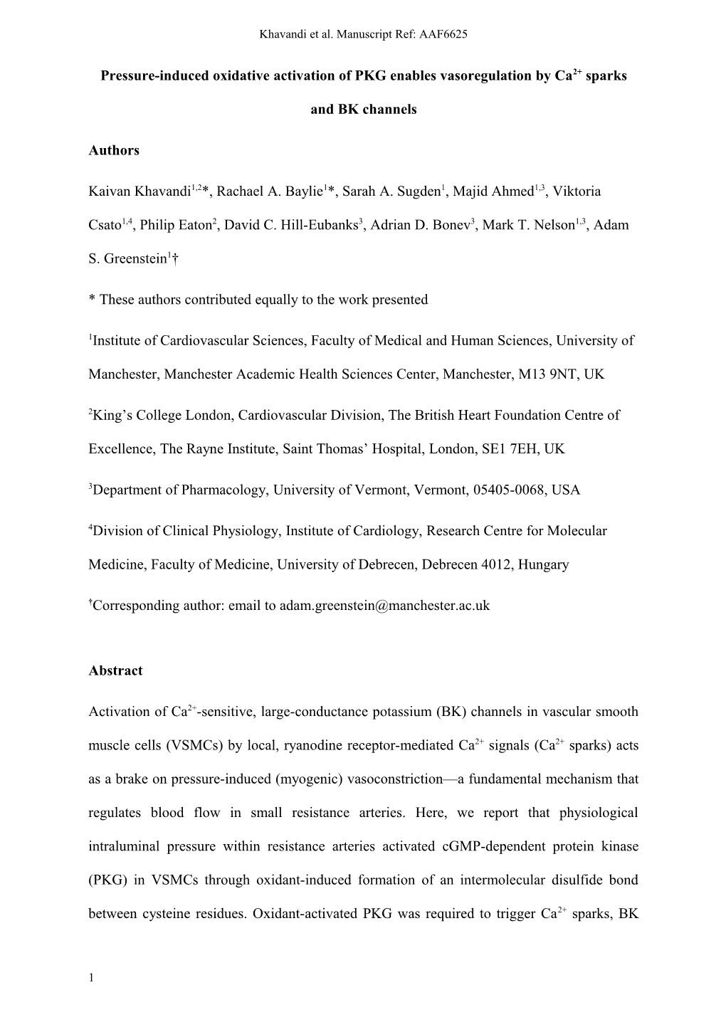 Pressure-Induced Oxidative Activation of PKG Enables Vasoregulation by Ca2+ Sparks And