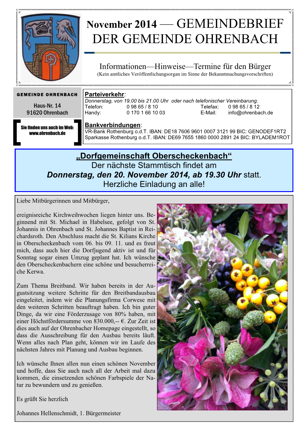 November 2014 — GEMEINDEBRIEF DER GEMEINDE OHRENBACH