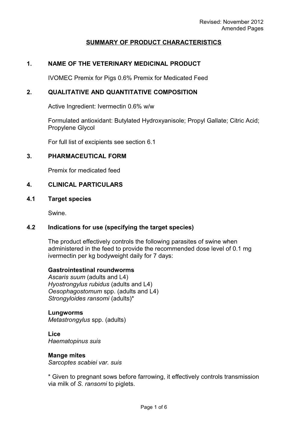 Summary of Products Characteristics