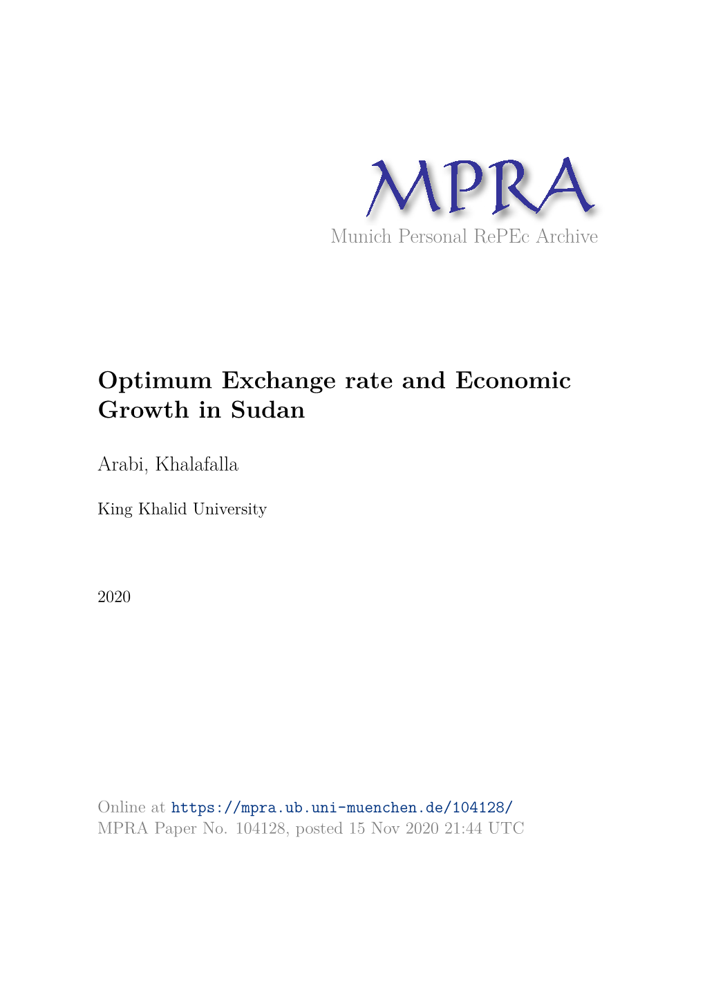 Optimum Exchange Rate and Economic Growth in Sudan