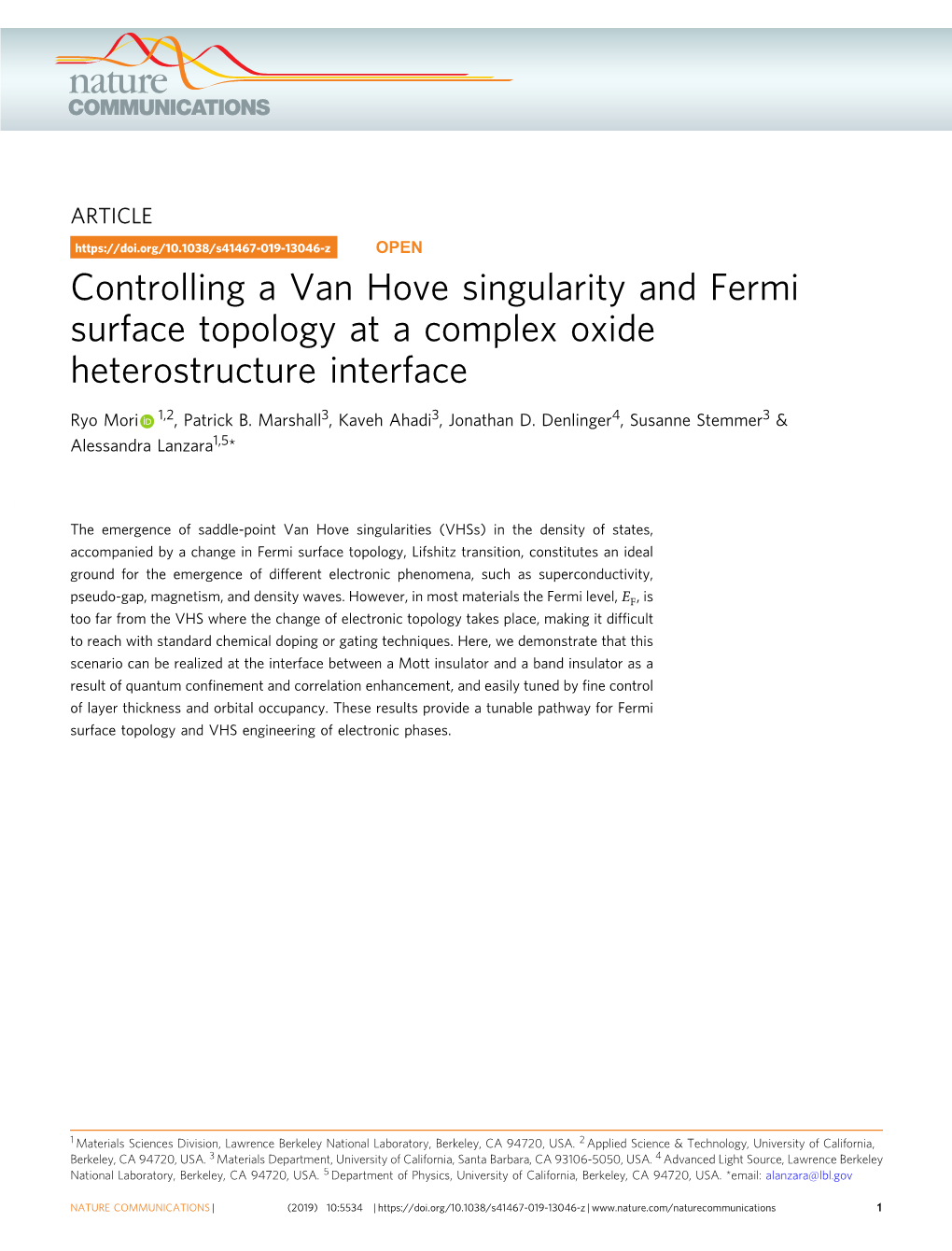 Controlling a Van Hove Singularity and Fermi Surface Topology at a Complex Oxide Heterostructure Interface