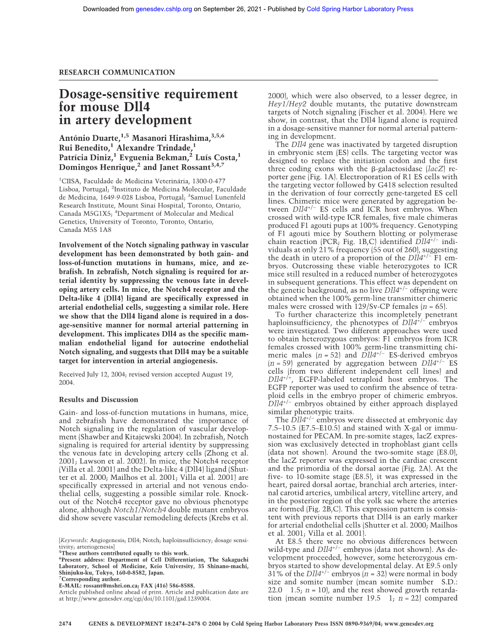 Dosage-Sensitive Requirement for Mouse Dll4 in Artery Development