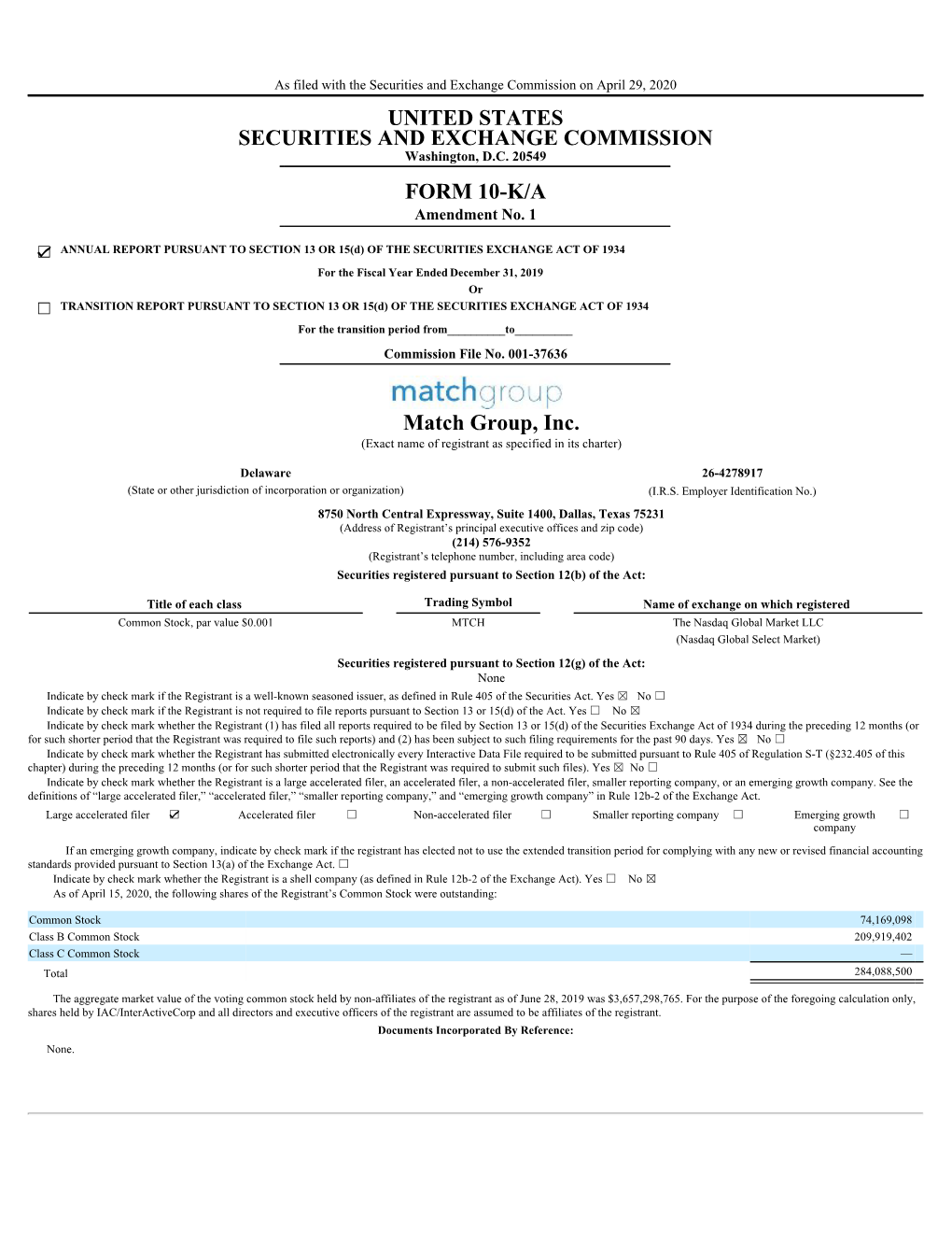 United States Securities and Exchange Commission Form