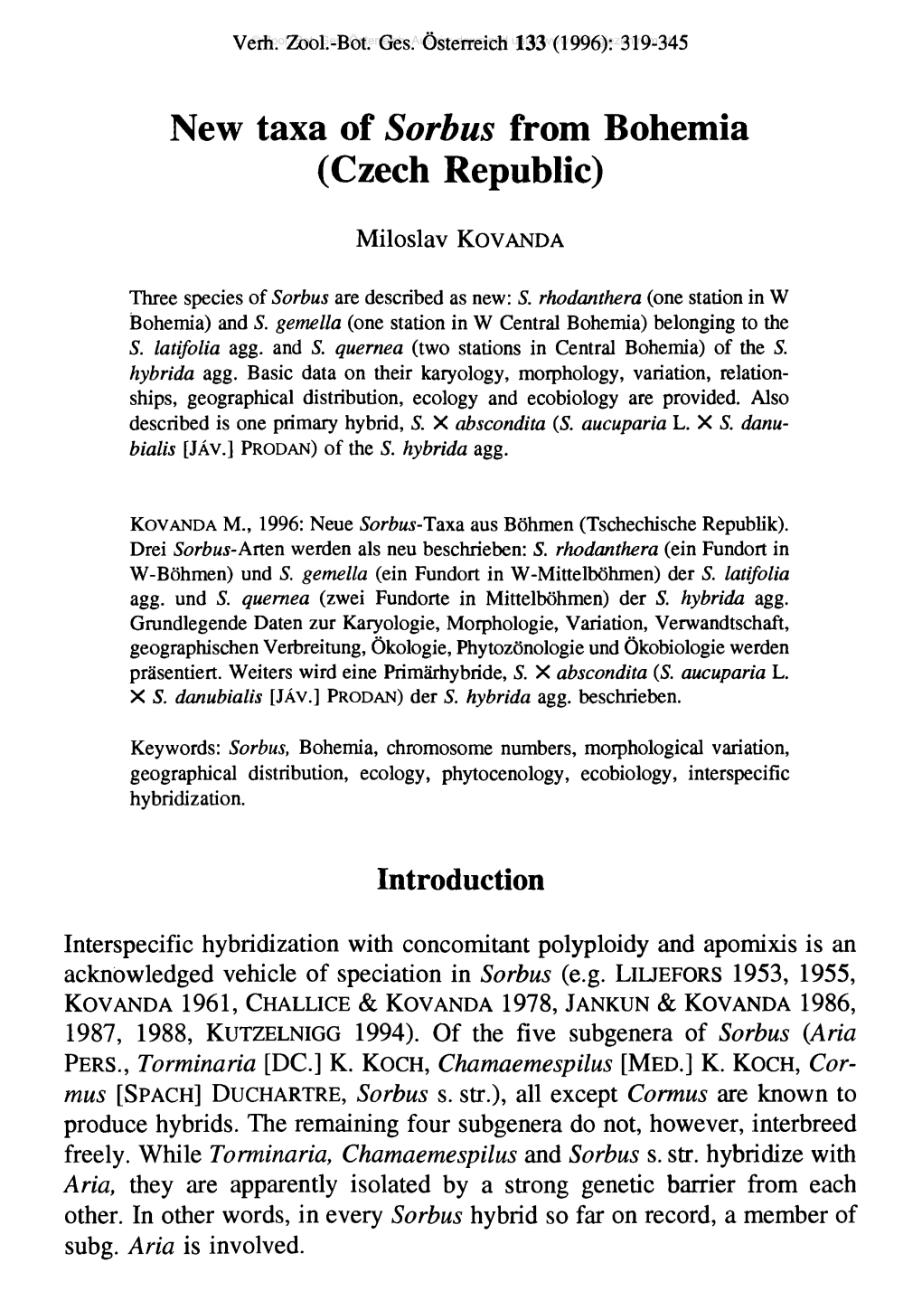 New Taxa of Sorbus from Bohemia (Czech Republic)