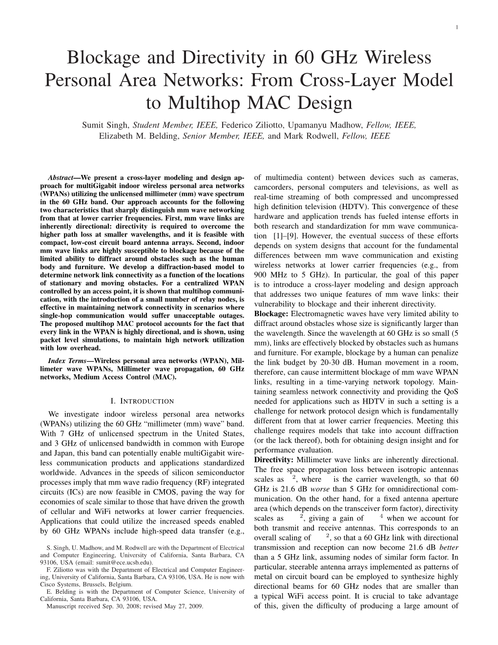 Blockage and Directivity in 60 Ghz Wireless Personal Area Networks