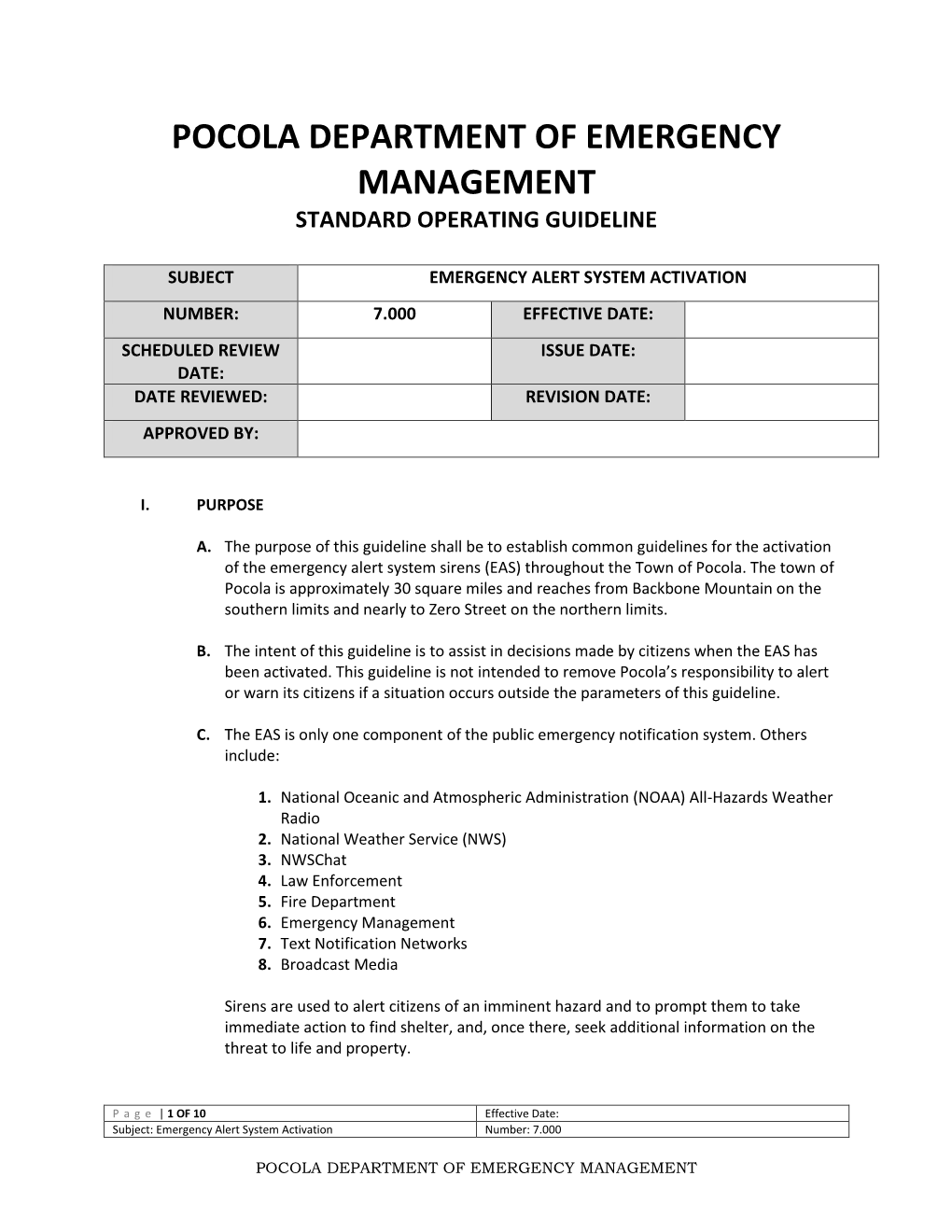 Pocola Department of Emergency Management Standard Operating Guideline