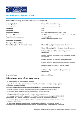 PROGRAMME SPECIFICATION Educational Aims of the Programme
