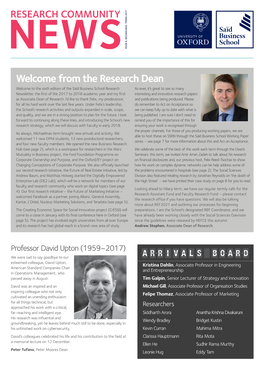 Welcome from the Research Dean