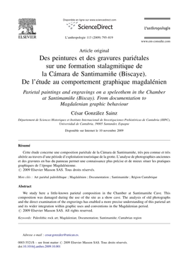 Des Peintures Et Des Gravures Pariétales Sur Une Formation Stalagmitique De La Cámara De Santimamiñe (Biscaye)