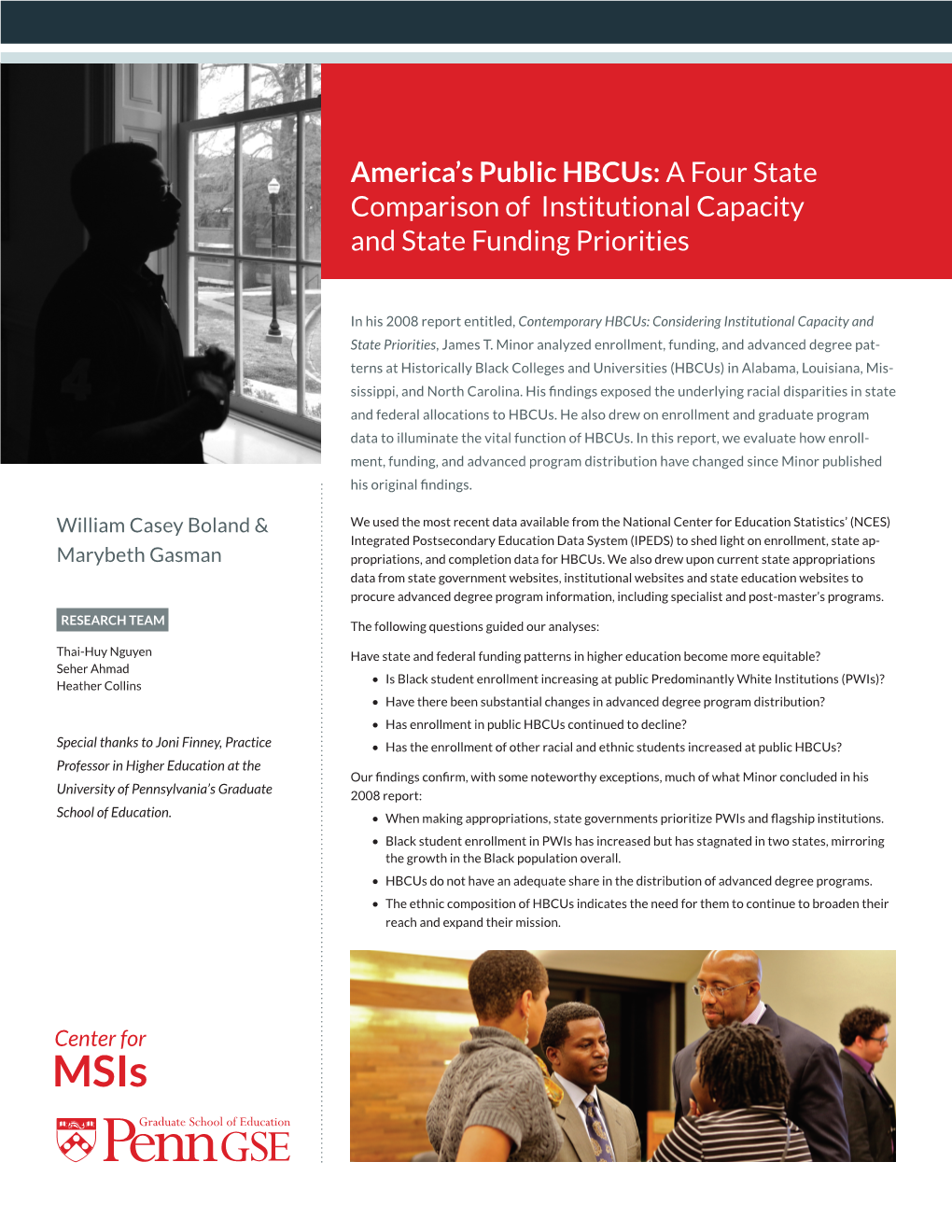 America's Public Hbcus: a Four State Comparison of Institutional Capacity and State Funding Priorities