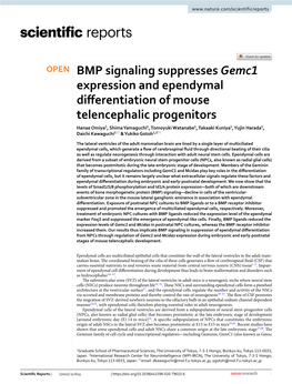 BMP Signaling Suppresses Gemc1 Expression and Ependymal