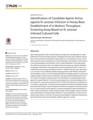 Identification of Candidate Agents Active Against N. Ceranae Infection in Honey Bees: Establishment of a Medium Throughput Screening Assay Based on N