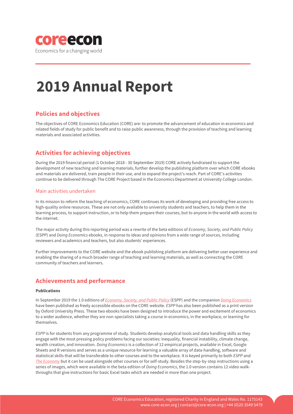 CORE Economics Education 2019 Annual Report