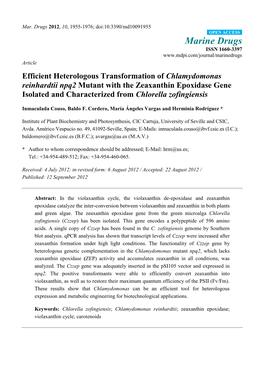 Efficient Heterologous Transformation of Chlamydomonas Reinhardtii Npq2