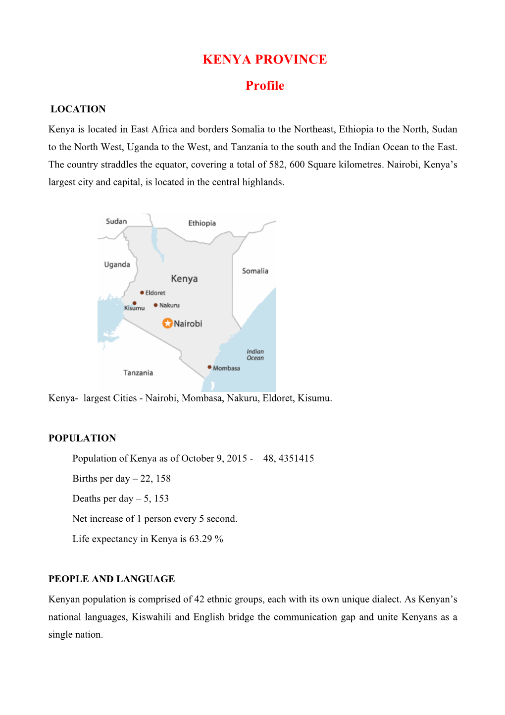 KENYA PROVINCE Profile