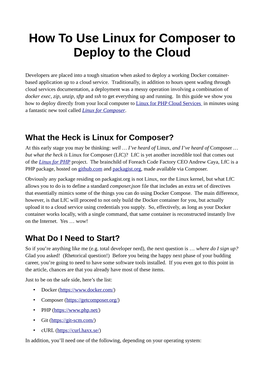 How to Use Linux for Composer to Deploy to the Cloud