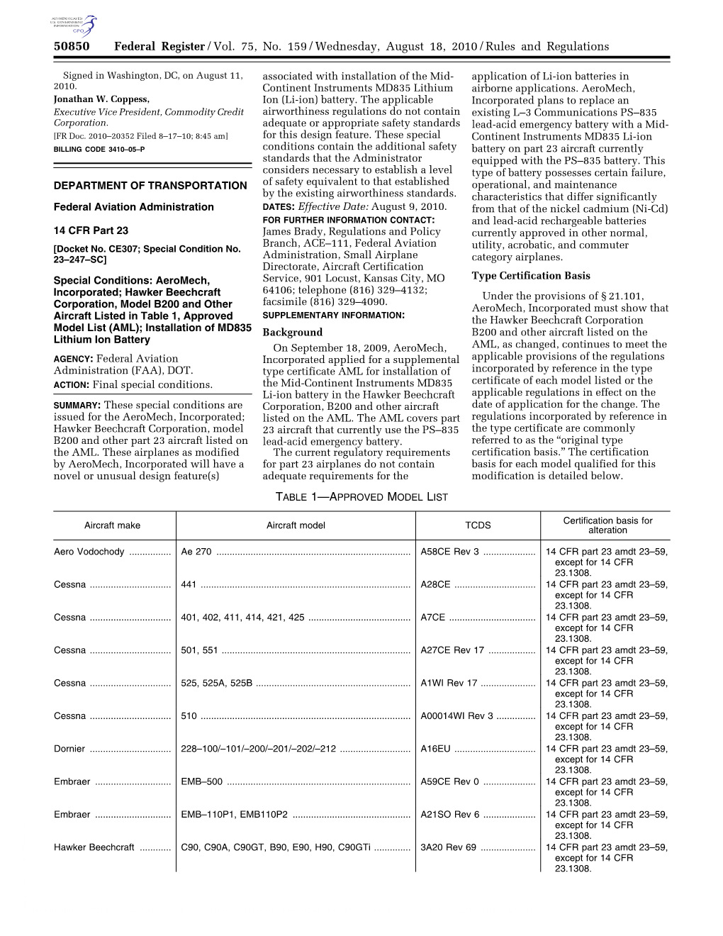 Aeromech, Incorporated; Hawker Beechcraft Corporation, Model