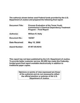 Process Evaluation of the Texas Youth Commission's Chemical, Dependency Treatment Program*