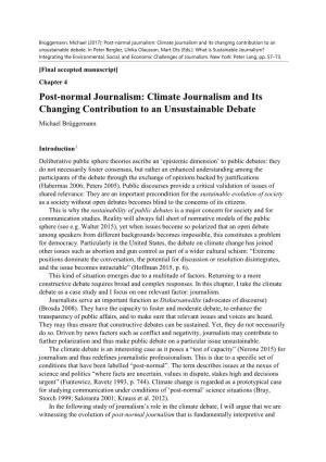 Climate Journalism and Its Changing Contribution to an Unsustainable Debate
