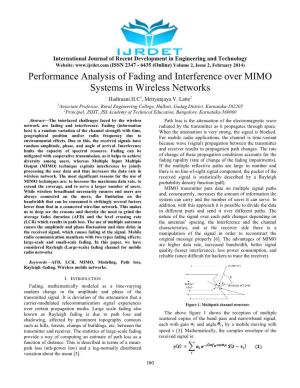 Performance Analysis of Fading and Interference Over MIMO Systems in Wireless Networks Hadimani.H.C1, Mrityunjaya.V